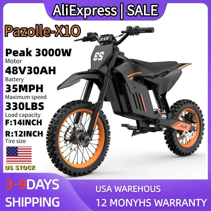 Pazolle 3000W Electric Dirt Bike All Terrain Tires Hydraulic Disc Brakes