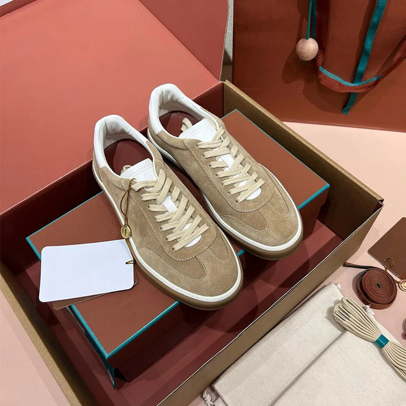 Men's Leather Trainer Shoes Lace-Up Round Toe Sport Style