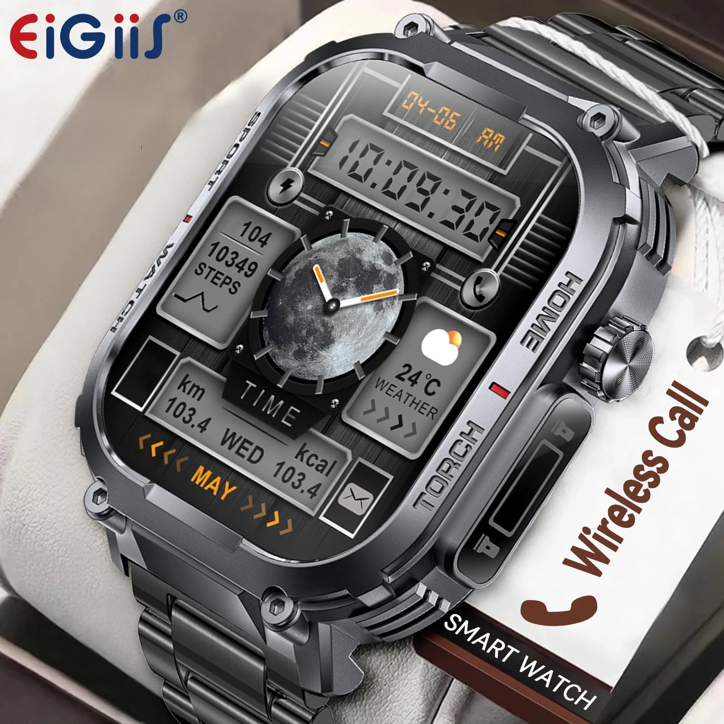 EIGIIS Smartwatch Men 3ATM Waterproof With Compass And LED Flashlight
