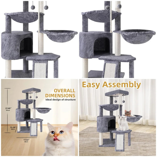 Three Layer Cat Tree With Cat Condo Hammocks Deluxe