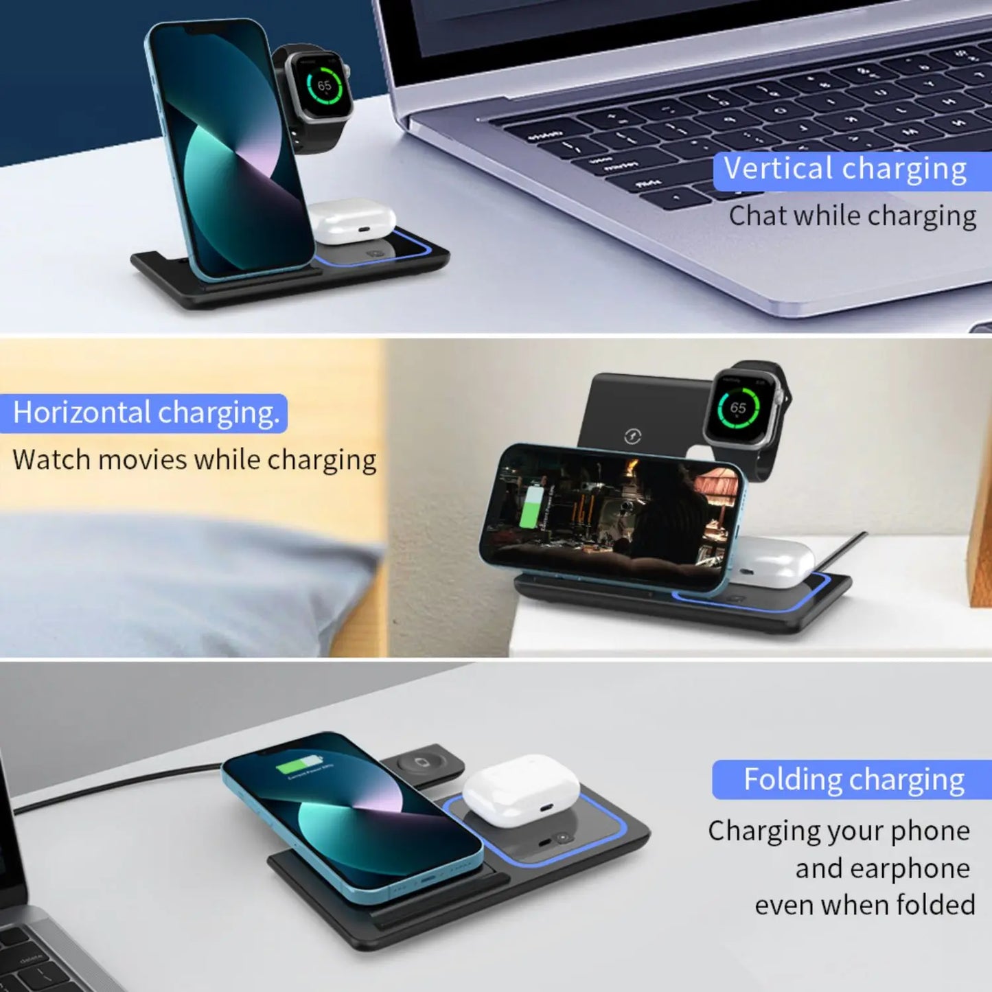 Ultrafast 15W 3 In 1 Wireless Charging Dock iPhone AirPods