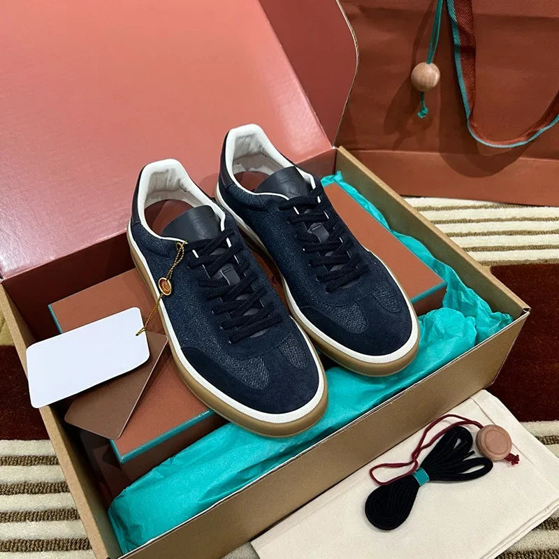 Men's Leather Trainer Shoes Lace-Up Round Toe Sport Style