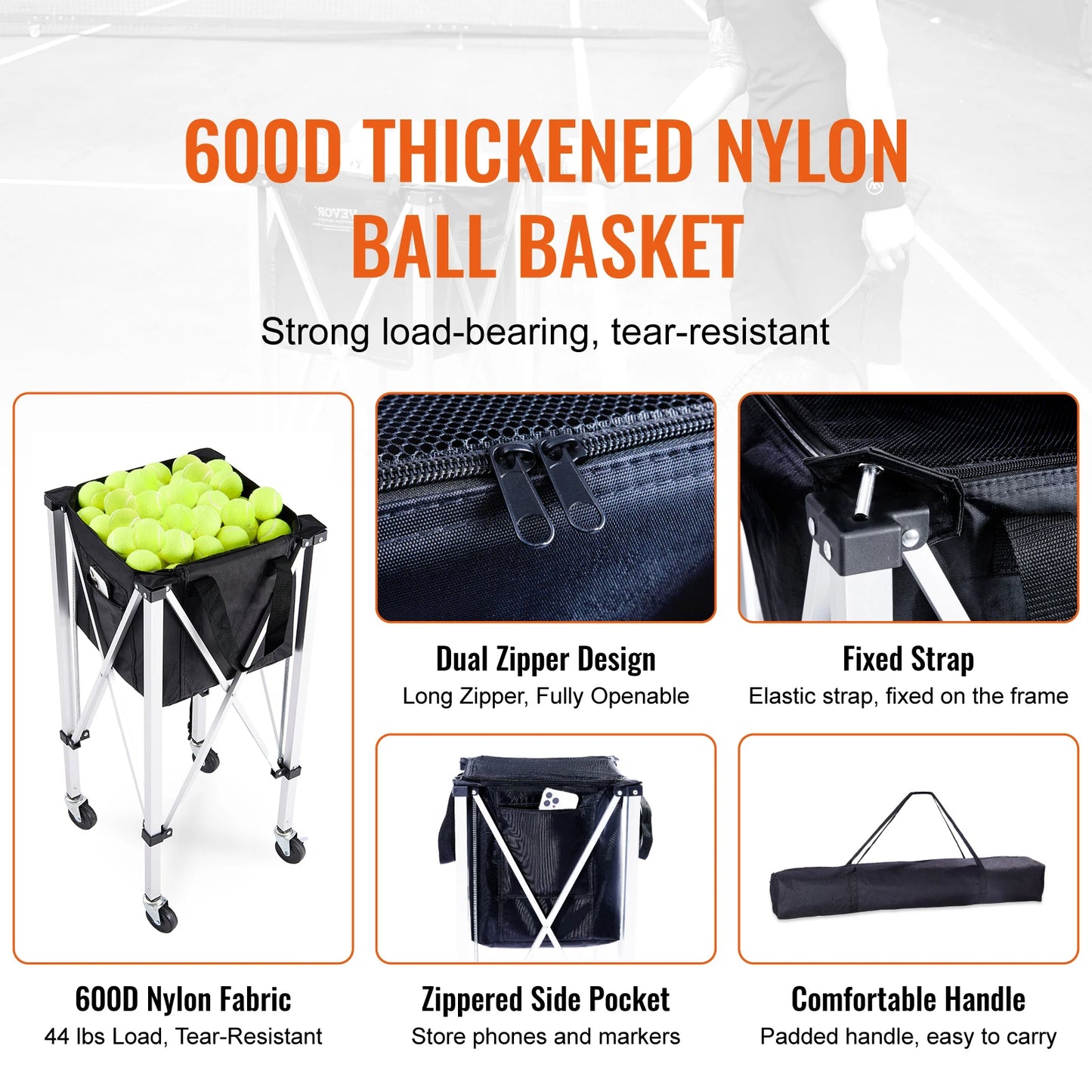 SucceBuy Foldable Tennis Ball Cart Holds 150 To 180 Balls