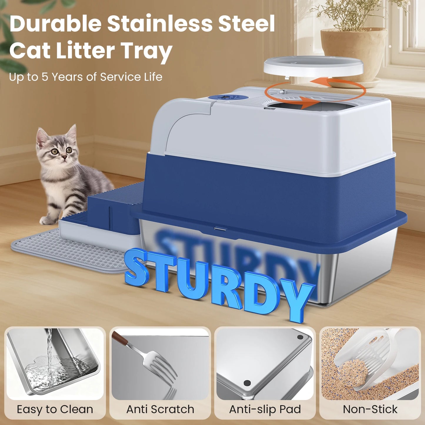 Cityflee Stainless Steel Cat Litter Box Odor Control Lid Scoop