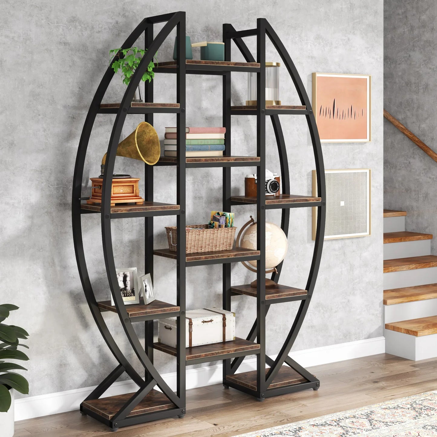 Tribesigns Oval Bookshelf Etagere 5-Tier Industrial Display Shelf