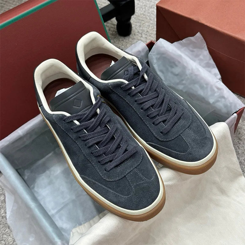 Men's Leather Trainer Shoes Lace-Up Round Toe Sport Style