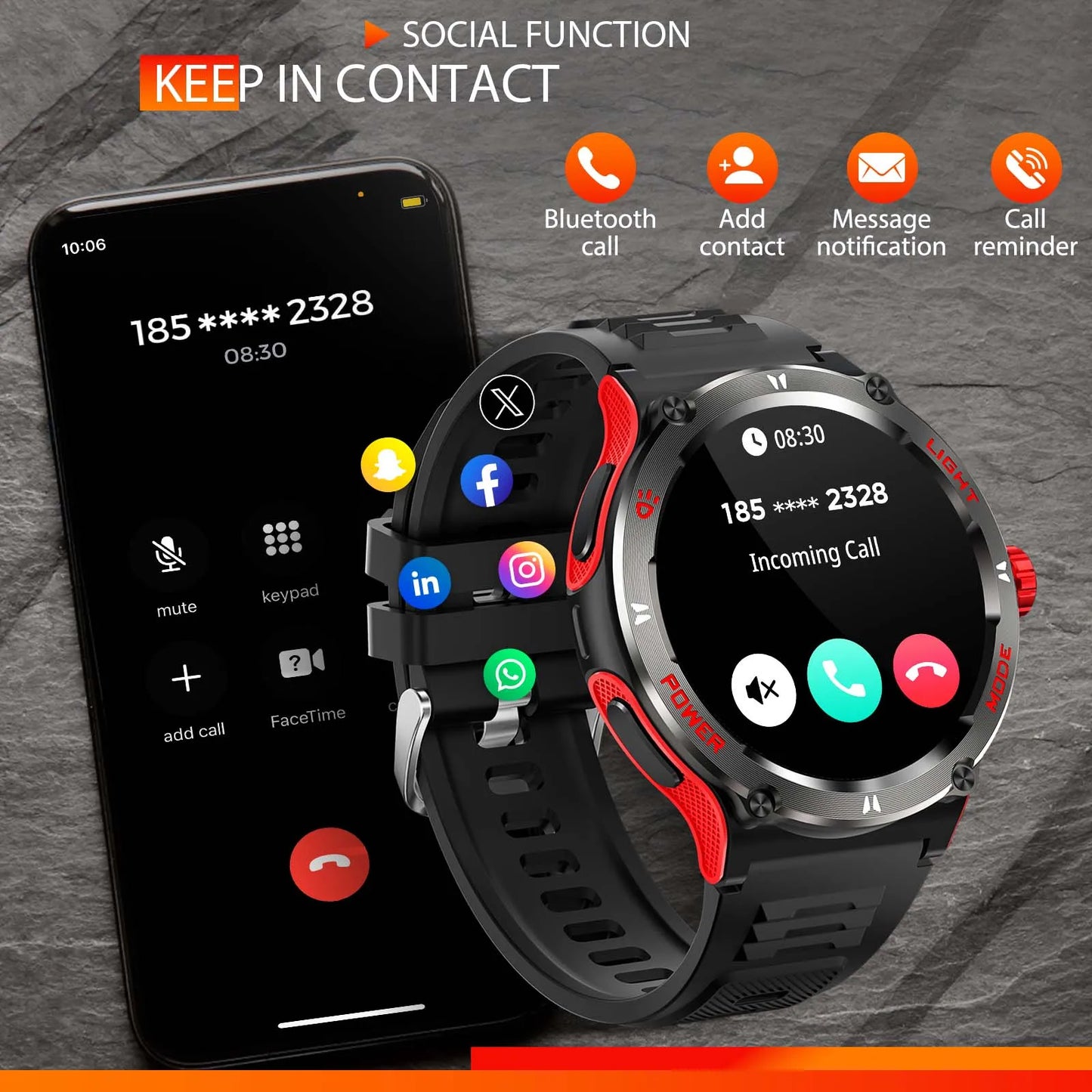 LaNikar KT76 Smart Watch 3ATM Waterproof with Compass HeartRate Bluetooth