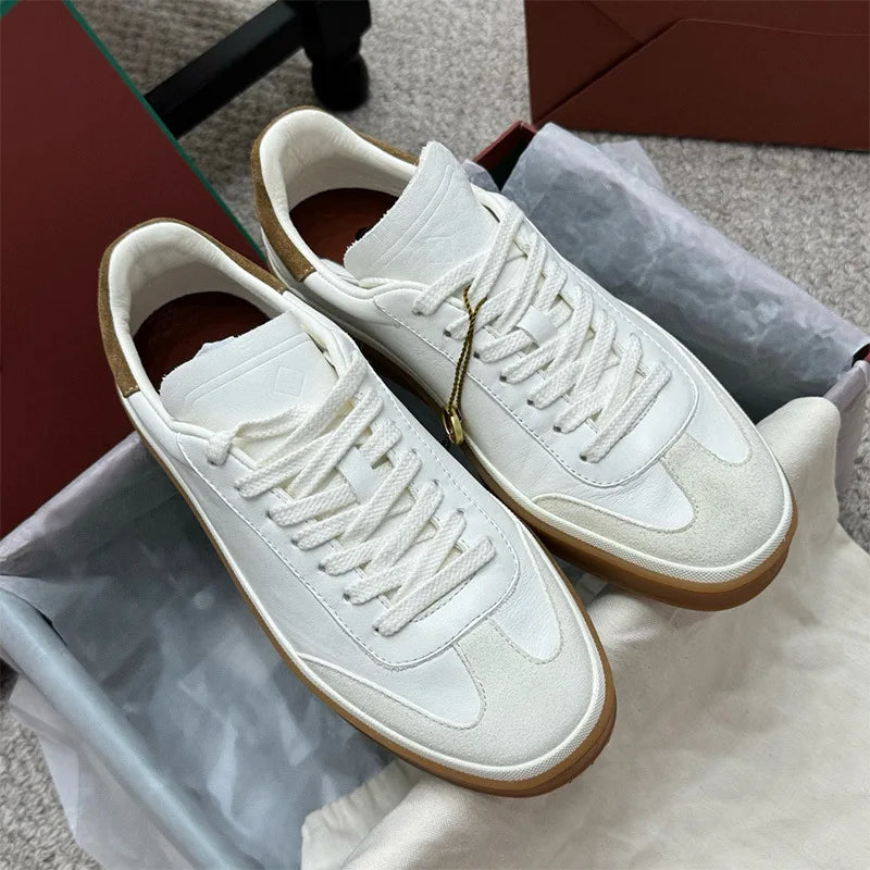 Men's Leather Trainer Shoes Lace-Up Round Toe Sport Style