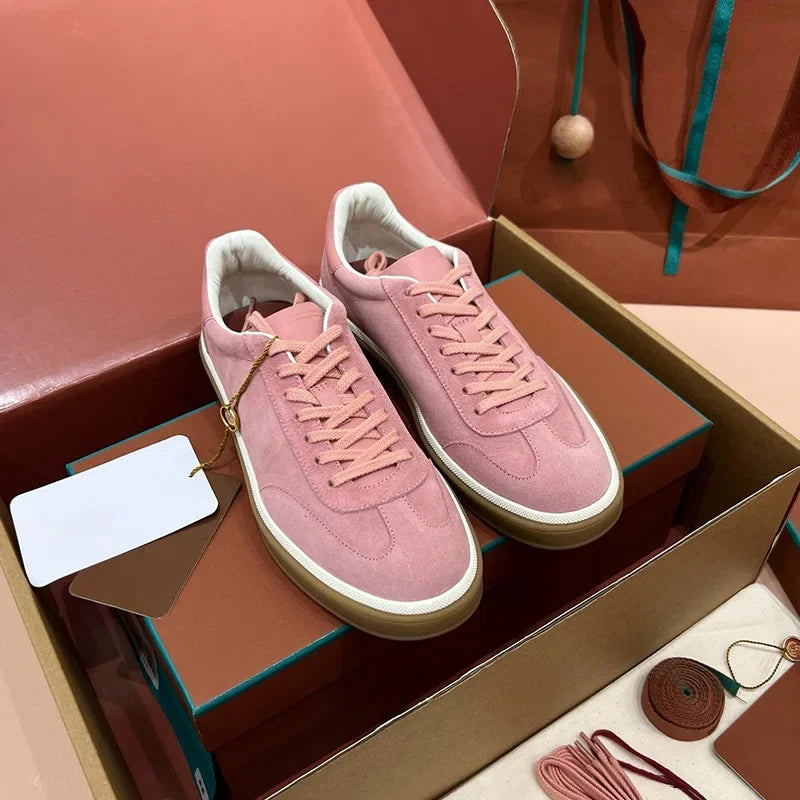 Men's Leather Trainer Shoes Lace-Up Round Toe Sport Style