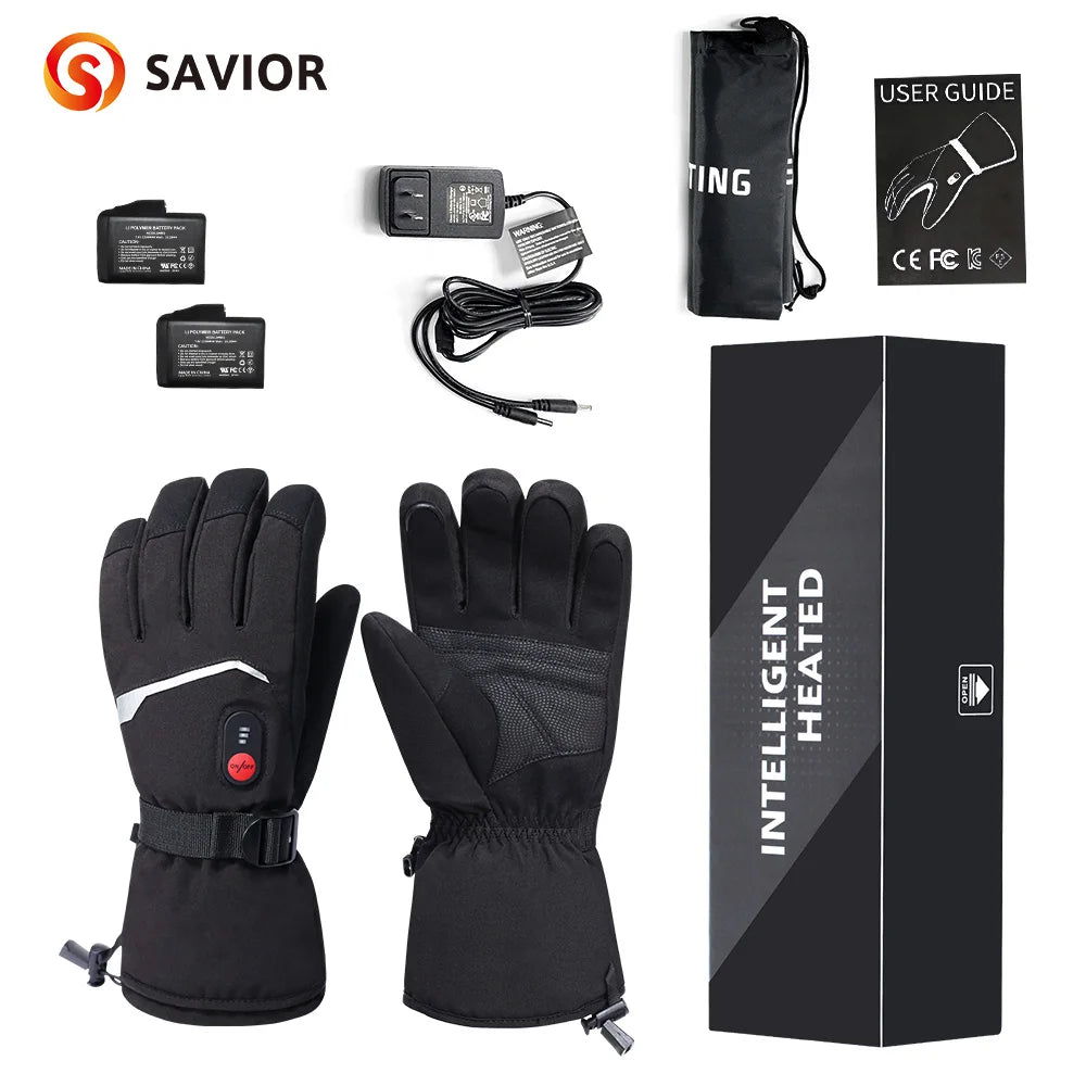 Savior Heat Goatskin Leather Heated Winter Gloves With Three Gear