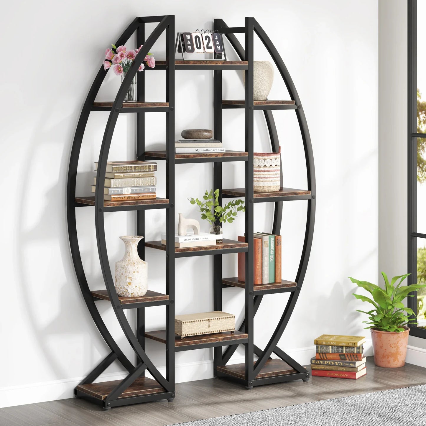Tribesigns Oval Bookshelf Etagere 5-Tier Industrial Display Shelf