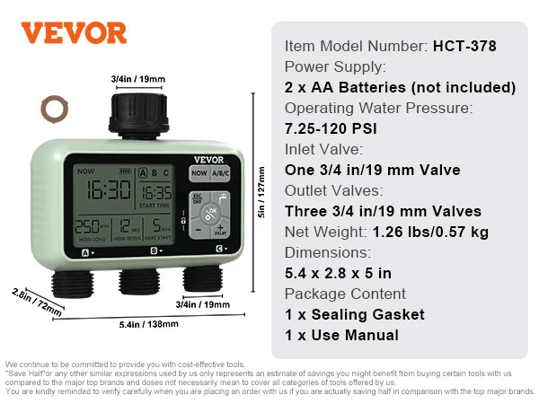 SucceBuy Water Timer 3 Outlet Hose Splitter With LCD Display