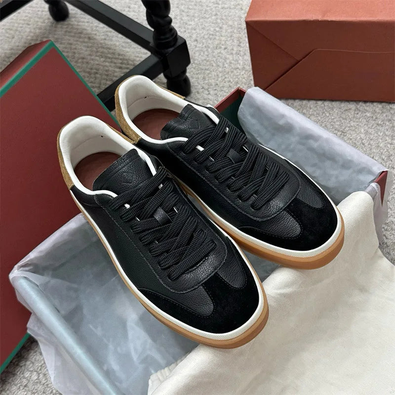 Men's Leather Trainer Shoes Lace-Up Round Toe Sport Style