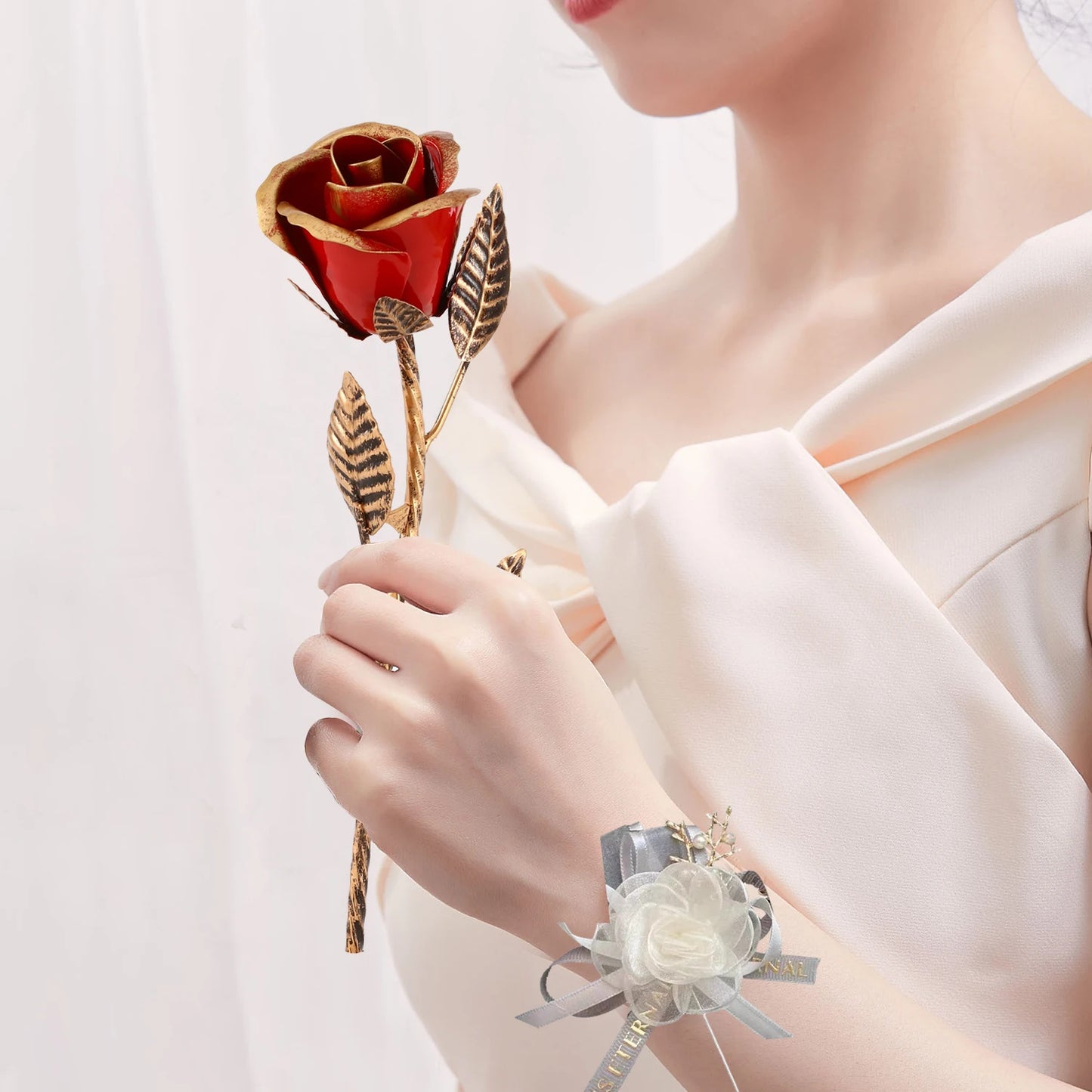NONECN Hand Forged Wrought Iron Rose Gift For Valentines Day