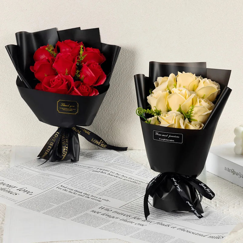 NONECN 9 Heads Soap Flower Rose Bouquet Artificial Flowers Decoration