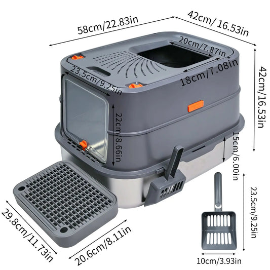 Stainless Steel Enclosed Cat Litter Box With Durable Lid