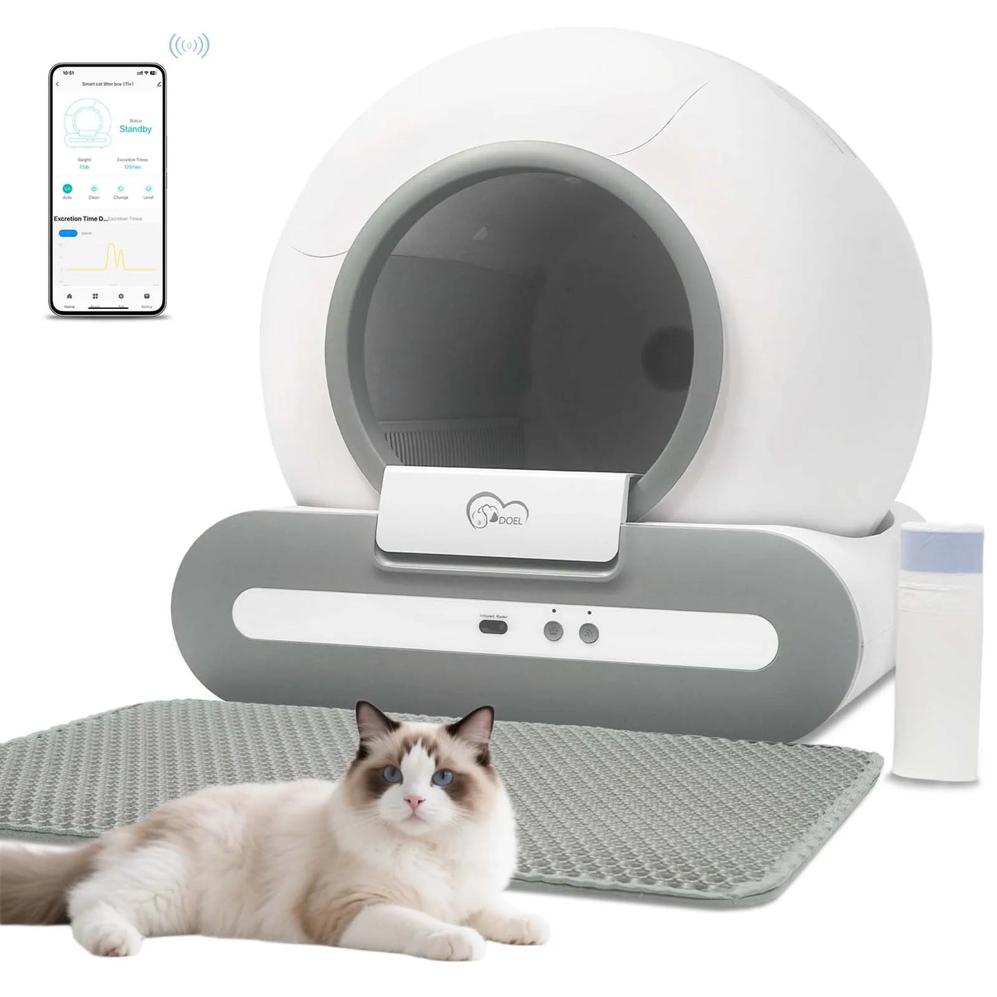 DOEL Self Cleaning Cat Litter Box App Control WiFi