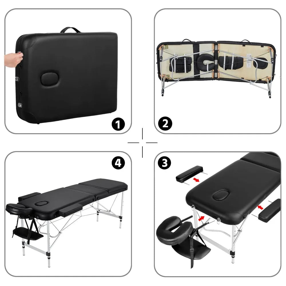 Portable Aluminum Massage And Tattoo Table With Adjustable Lash Bed