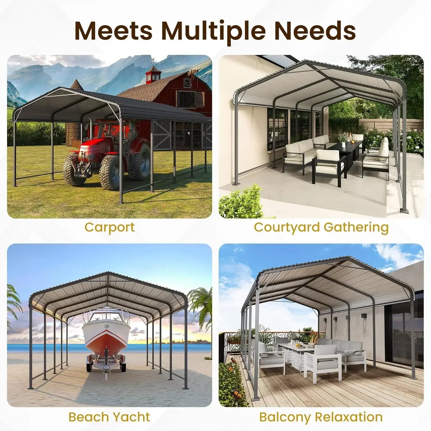 Heavy Duty Metal Carport Canopy With Reinforced Frame