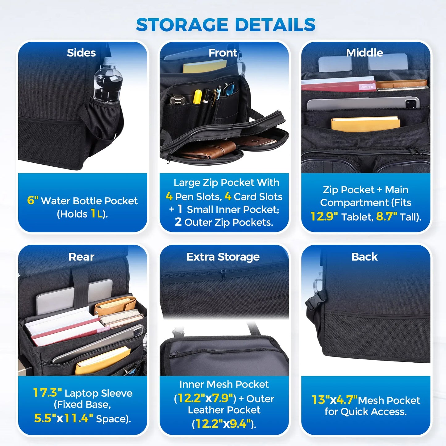 Car Seat Back Organizer Bag Polyester Universal Storage For Auto