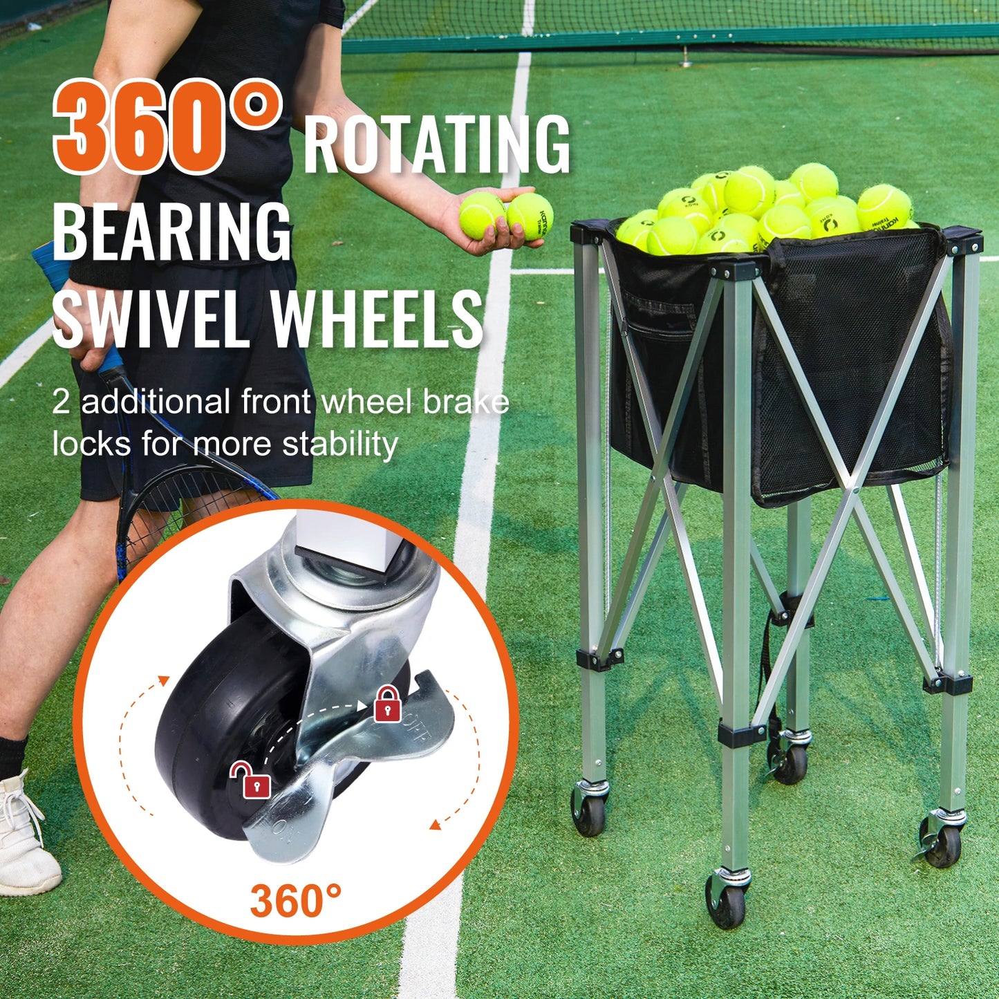 SucceBuy Foldable Tennis Ball Cart Holds 150 To 180 Balls
