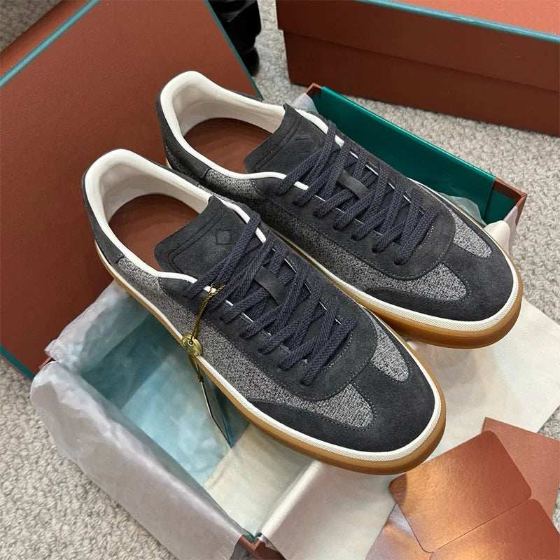 Men's Leather Trainer Shoes Lace-Up Round Toe Sport Style