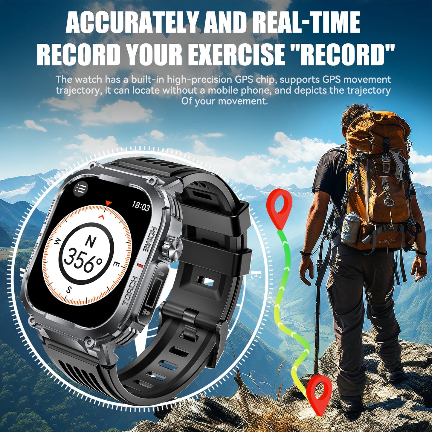 EIGIIS Smartwatch Men 3ATM Waterproof With Compass And LED Flashlight