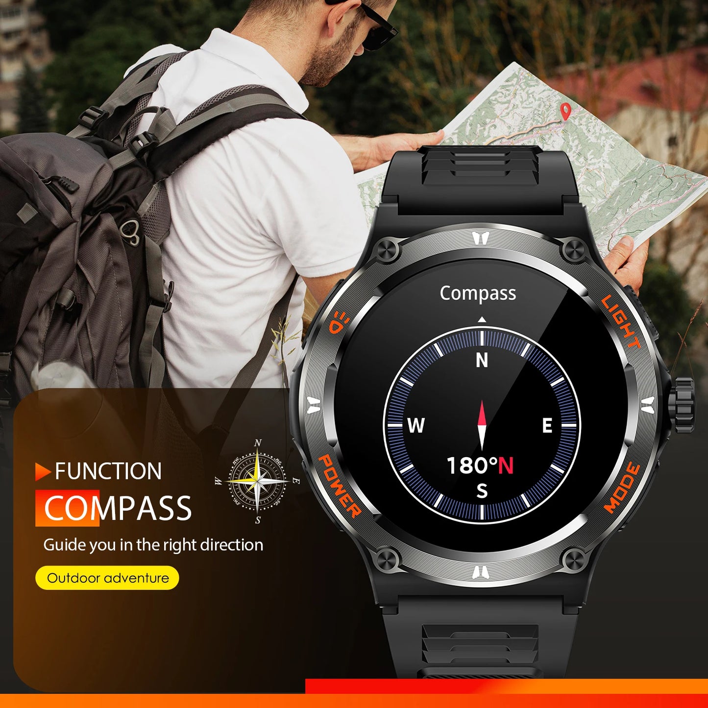 LaNikar KT76 Smart Watch 3ATM Waterproof with Compass HeartRate Bluetooth